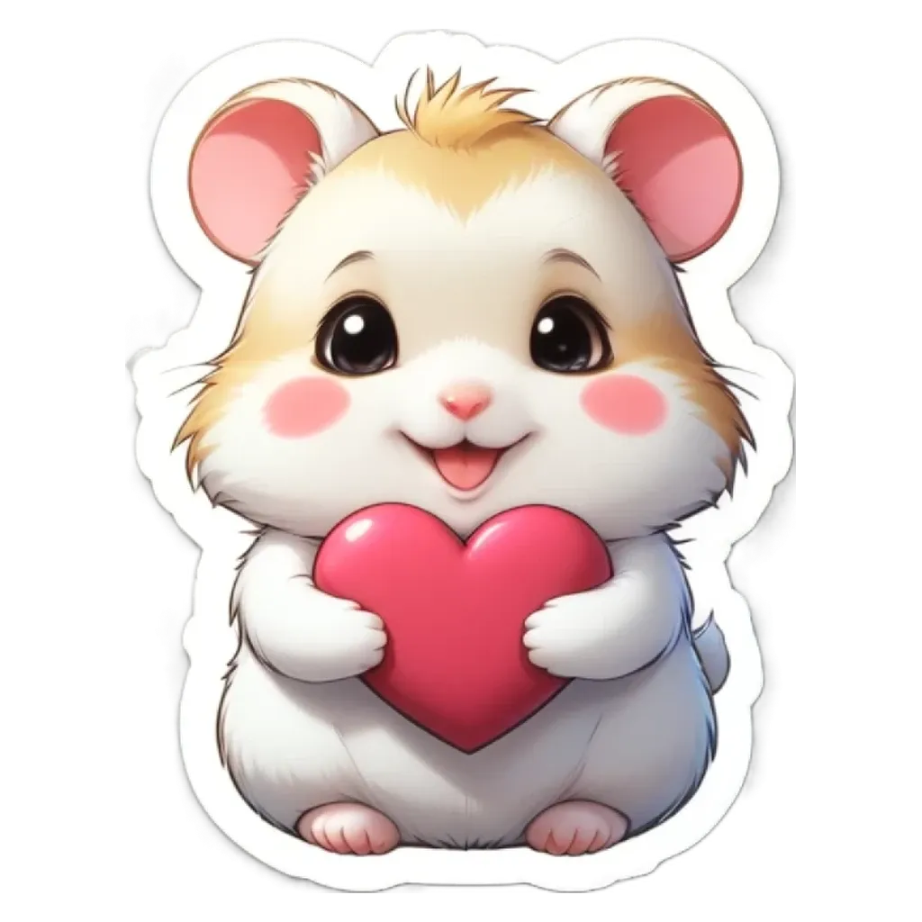 A hamster holding a heart is a cartoon character.