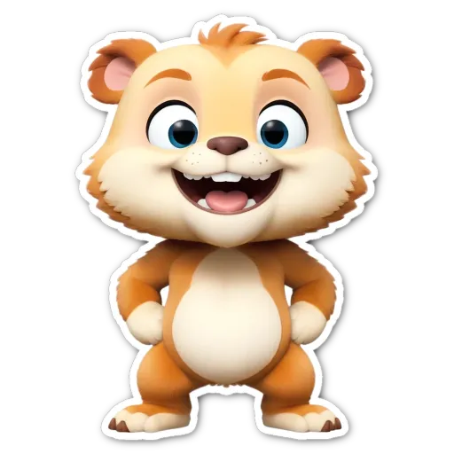 A cartoon animal sticker that is brown and smiling.