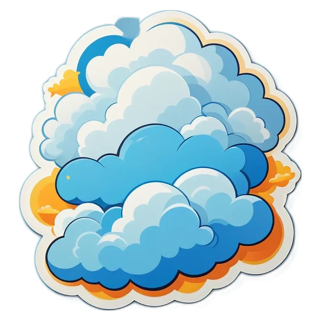 A cloud shaped like a animal with a blue body and an orange head.