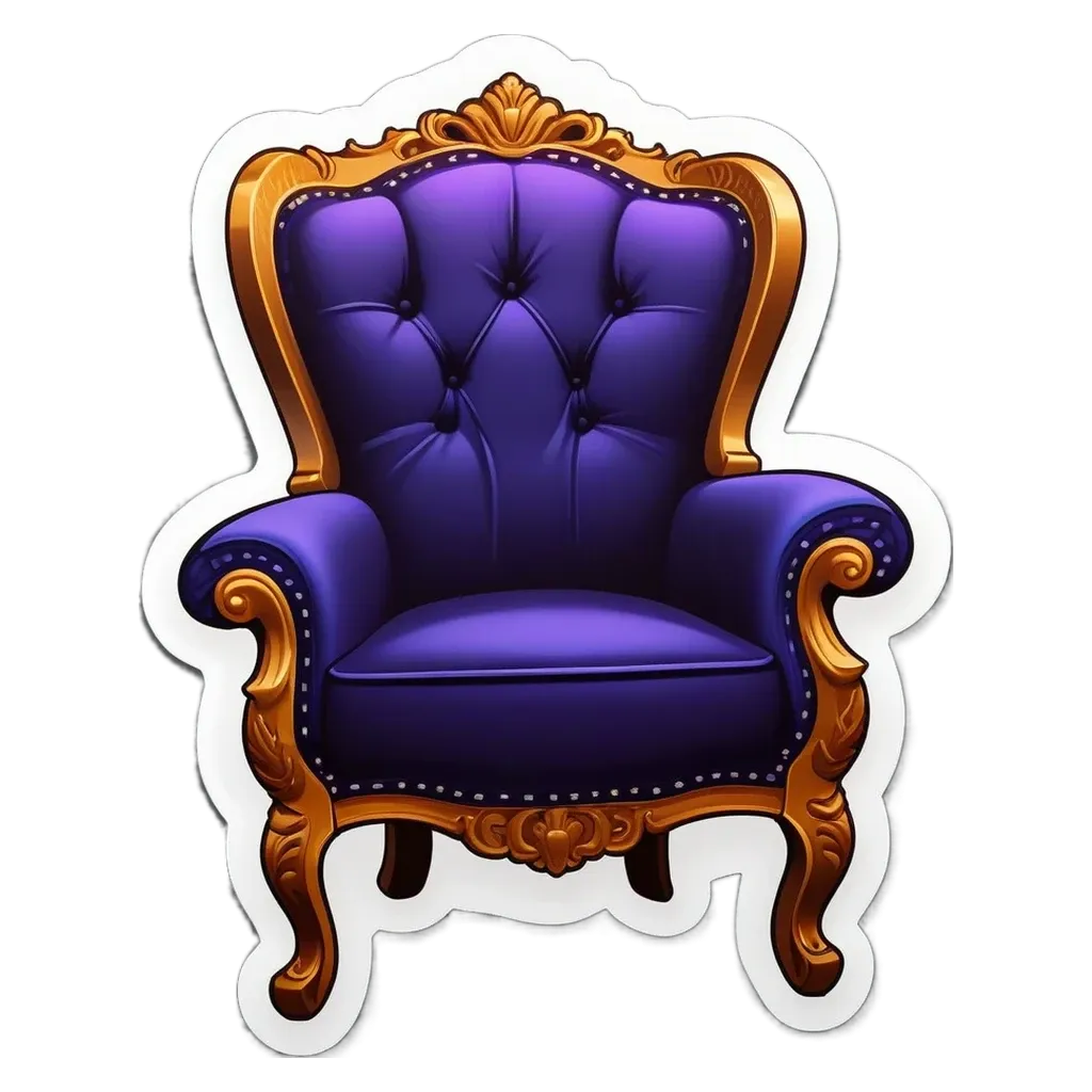 A purple chair with gold accent pillows is drawn on a black background.