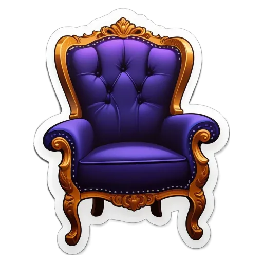 A purple chair with gold accent pillows is drawn on a black background.