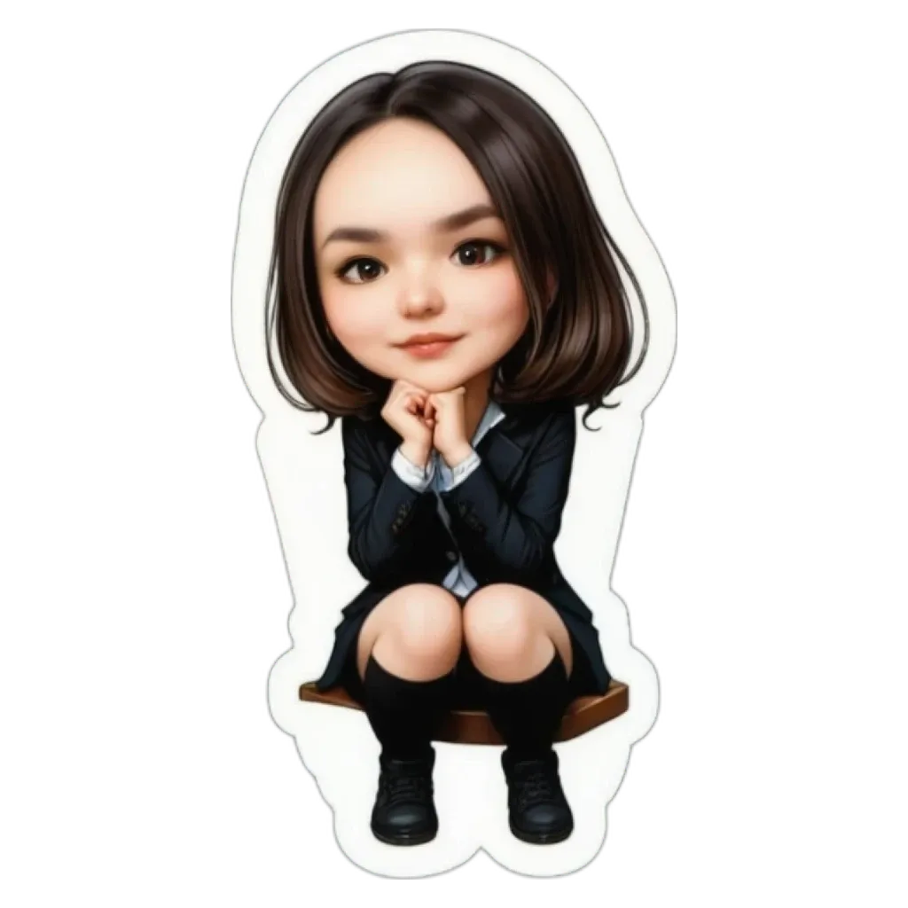A girl is sitting with her hands on her knees.