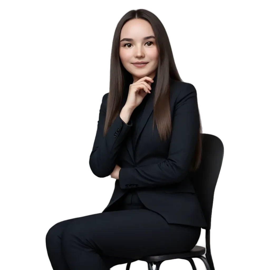 A woman is sitting in a chair with her hands on her chin.