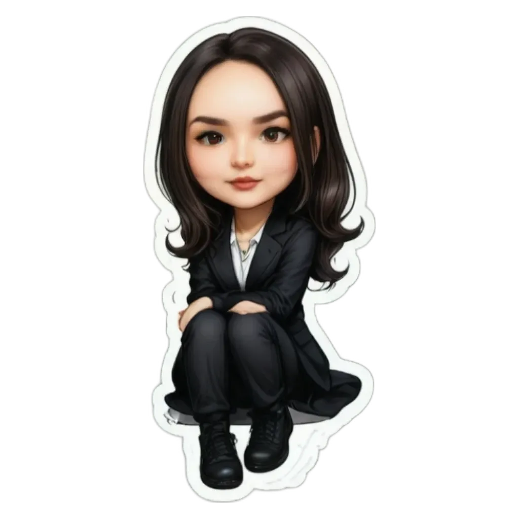 A girl is sitting down and has a suit on.