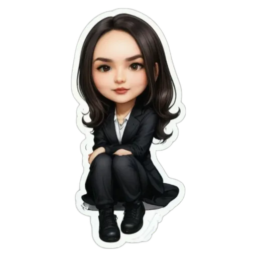 A girl is sitting down and has a suit on.