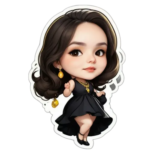 A girl is on a black background with gold hoop earrings and a black dress.