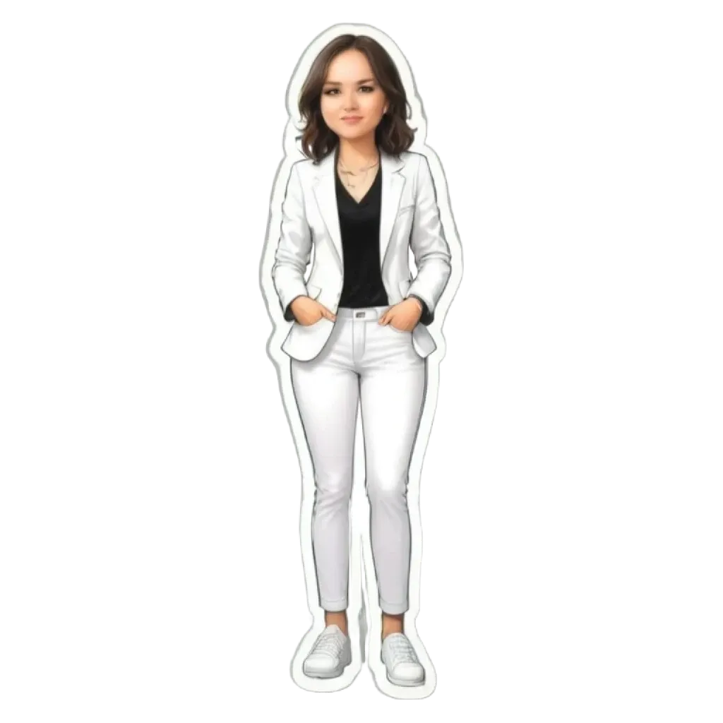 A white character standing with her hands in her pockets.