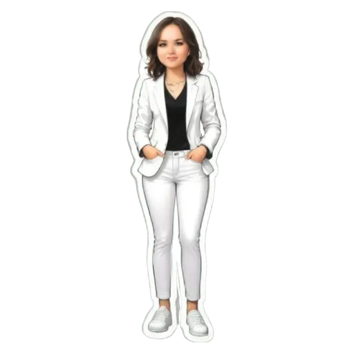A white character standing with her hands in her pockets.