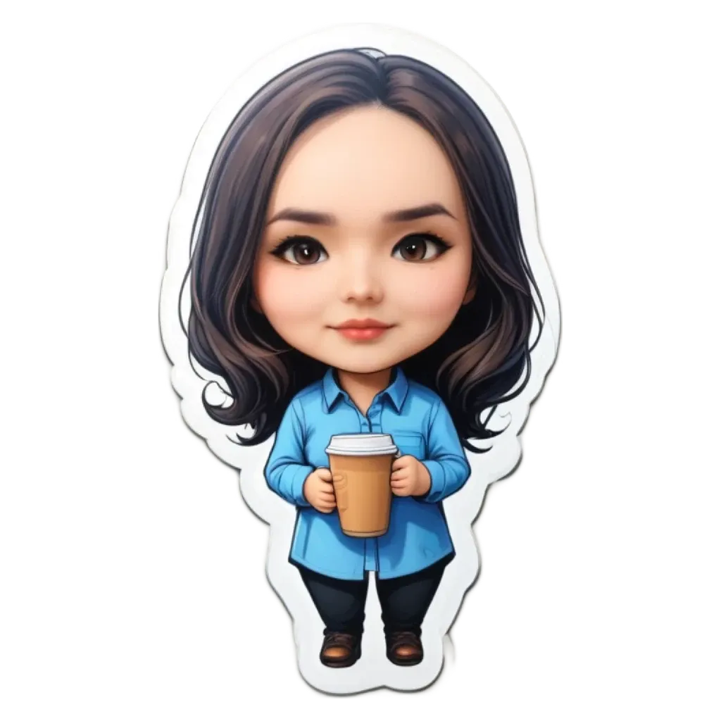 A cartoon drawing of a woman holding a cup.
