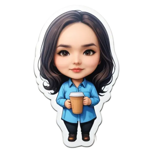 A cartoon drawing of a woman holding a cup.