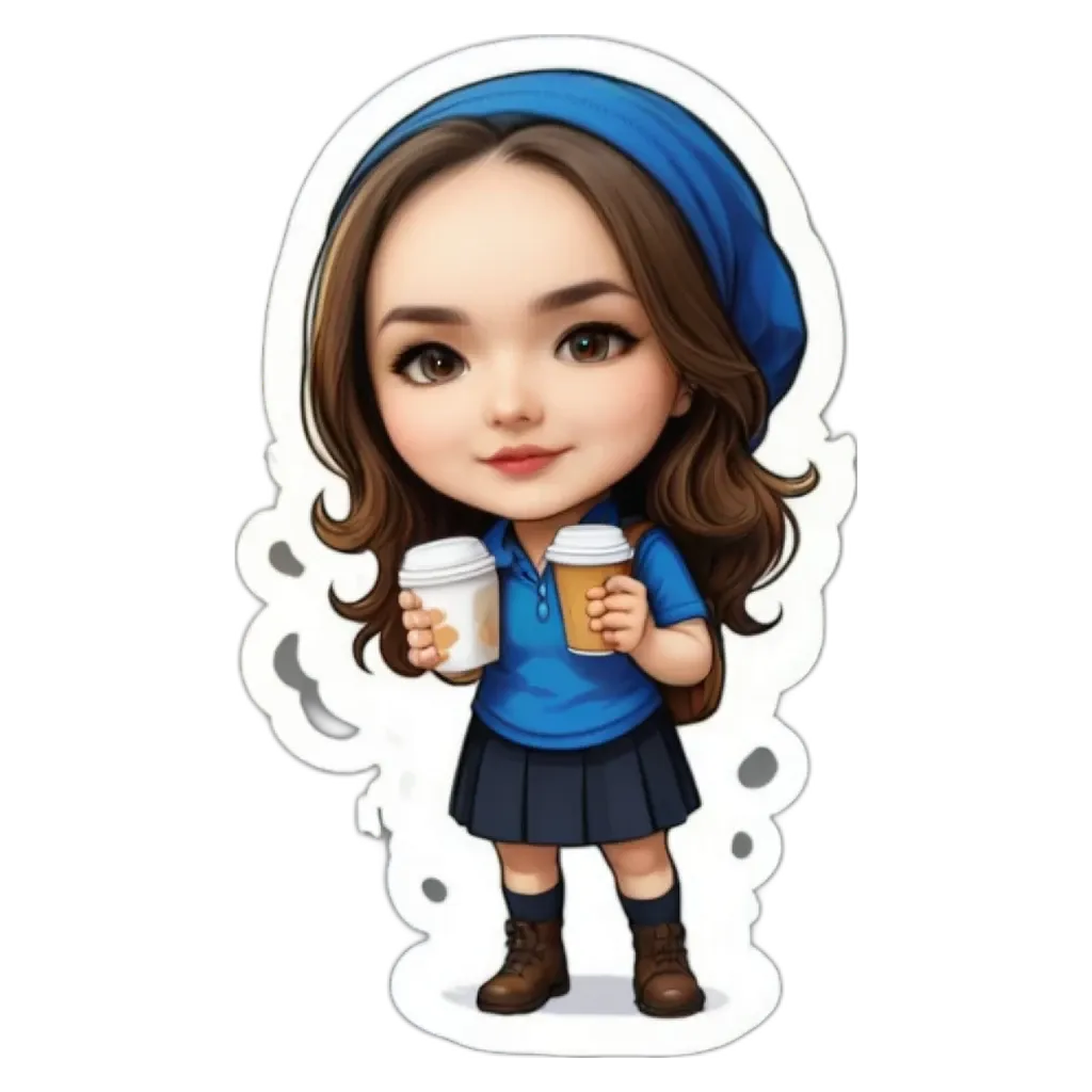 A girl with two cups of coffee, one in each hand.