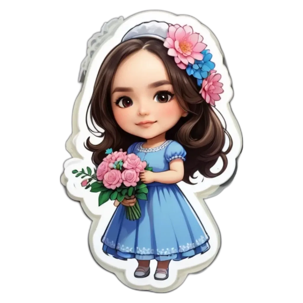 A girl with flowers in her hair holding a bouquet.