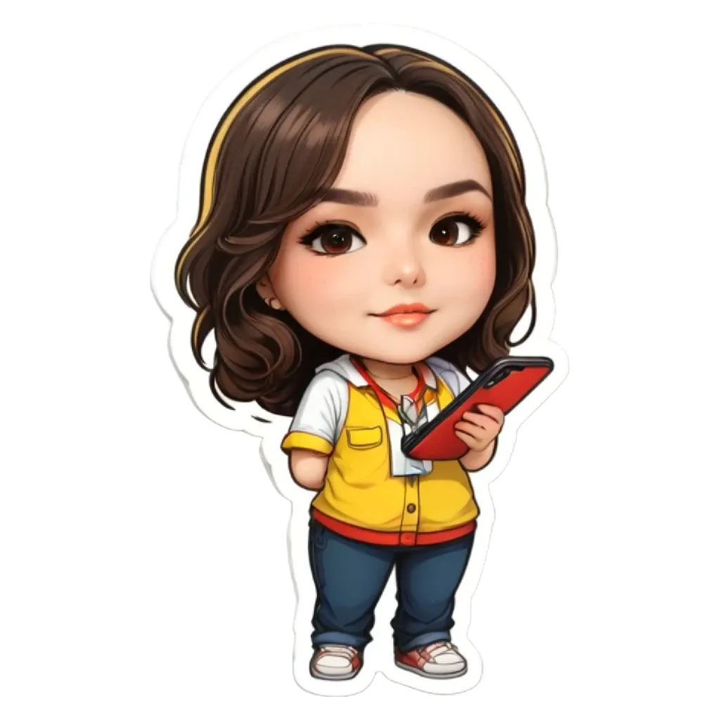 A cartoon girl holding a cell phone.