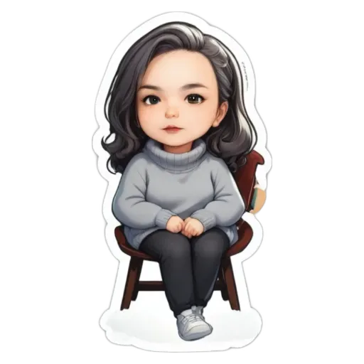 A girl is sitting in a chair in a cartoon style picture.