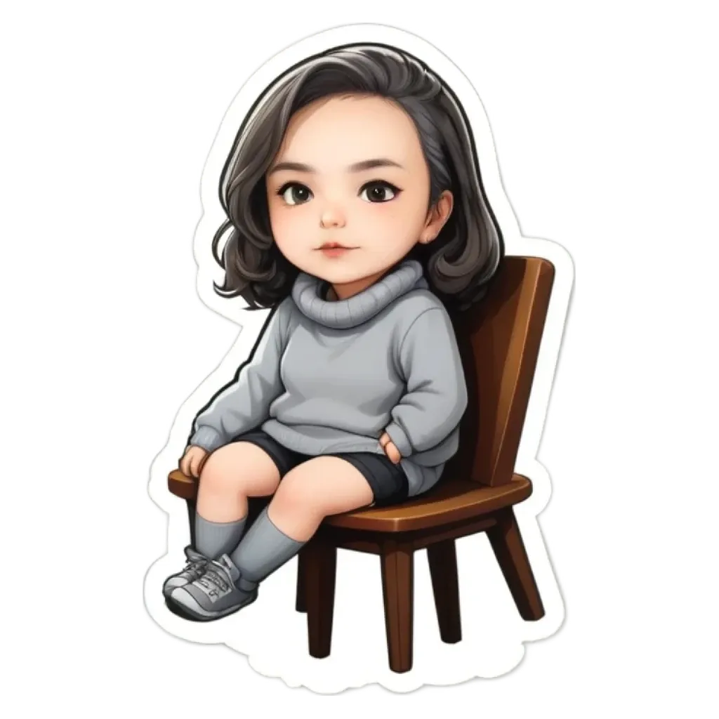A girl is sitting on a chair in a cartoon style picture.