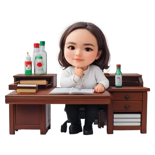 A cartoon drawing of a girl sitting at a desk.