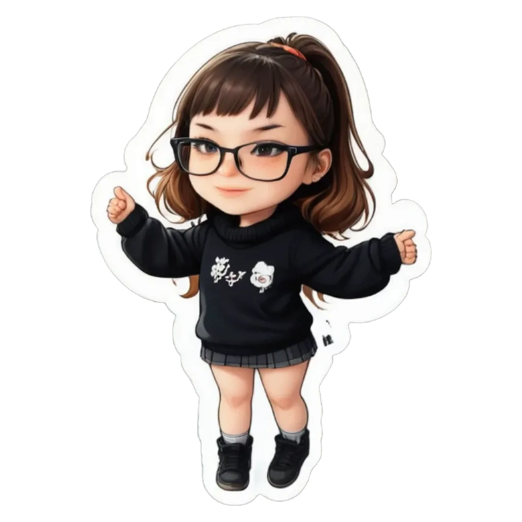 A girl wearing glasses and a black sweater.