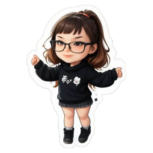 A girl wearing glasses and a black sweater.