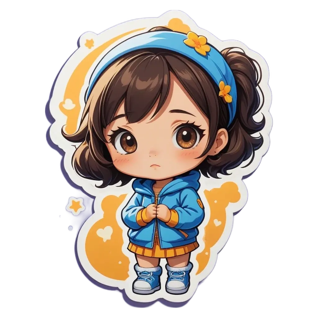 A girl wearing a blue jacket with yellow stars on it.