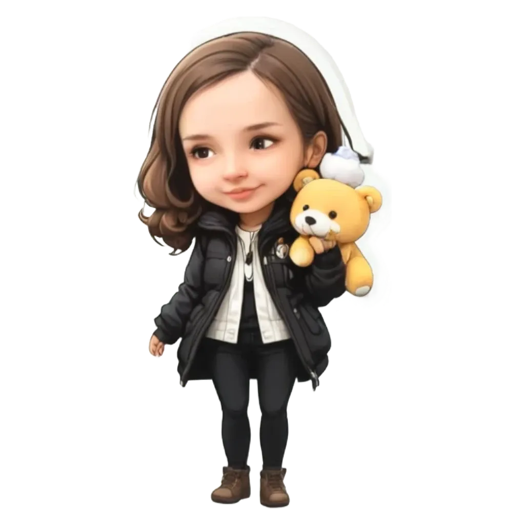 A cartoon character holding a teddy bear.