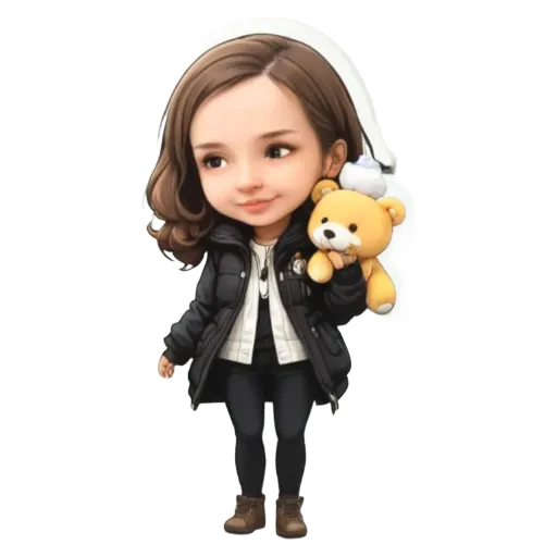 A cartoon character holding a teddy bear.