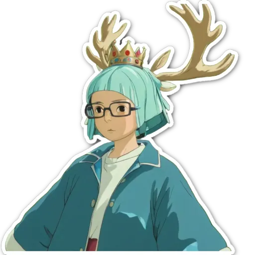 A person with antlers on their head and glasses on their face.