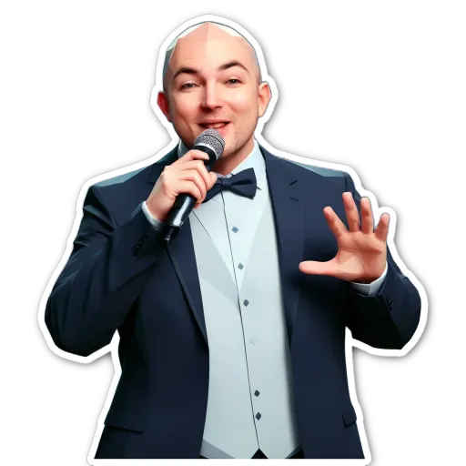 A man wearing a suit and tie is holding a microphone.