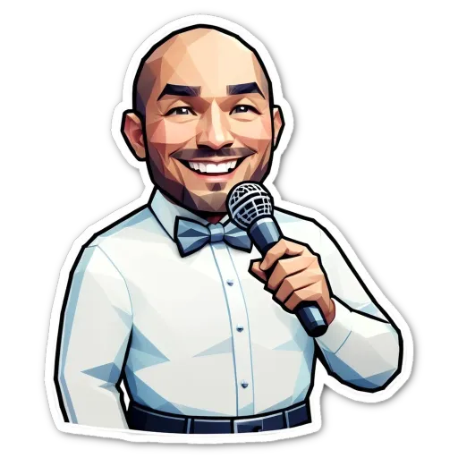 A cartoon picture of a man with a microphone.
