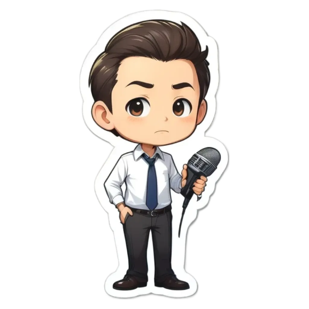 A boy playing the microphone in a cartoon.