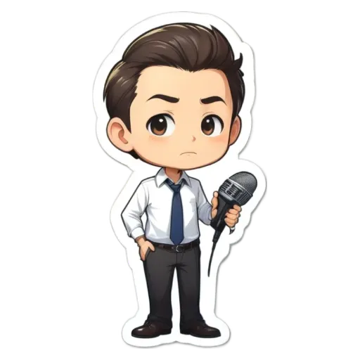 A boy playing the microphone in a cartoon.