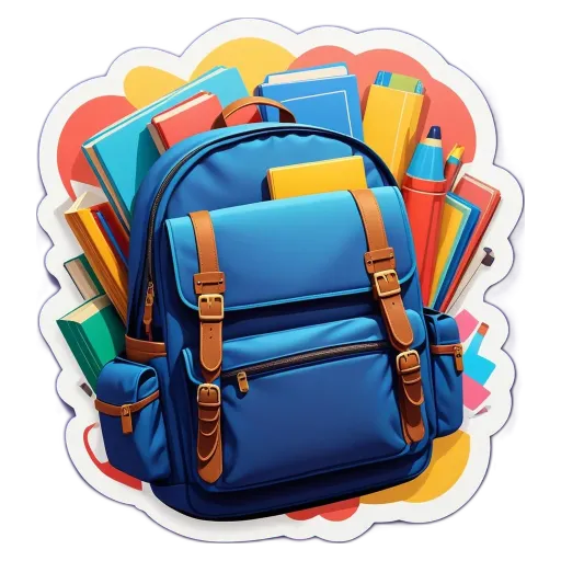 A sticker of a backpack with books on it.
