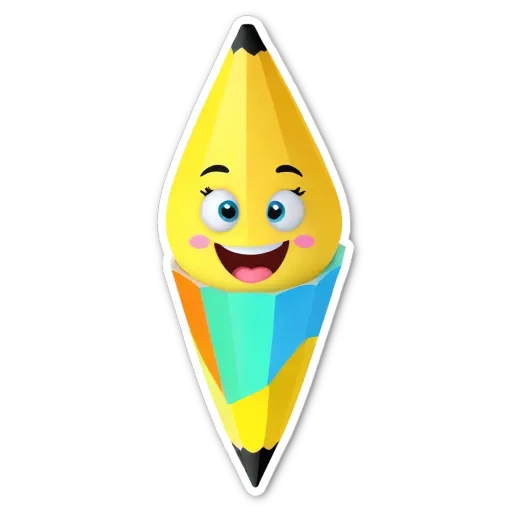 A cartoon yellow pencil face with a smiley expression.