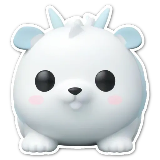 A white and blue animal sticker with a cute face.