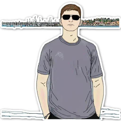 A man wearing sunglasses is standing in front of a watermark.