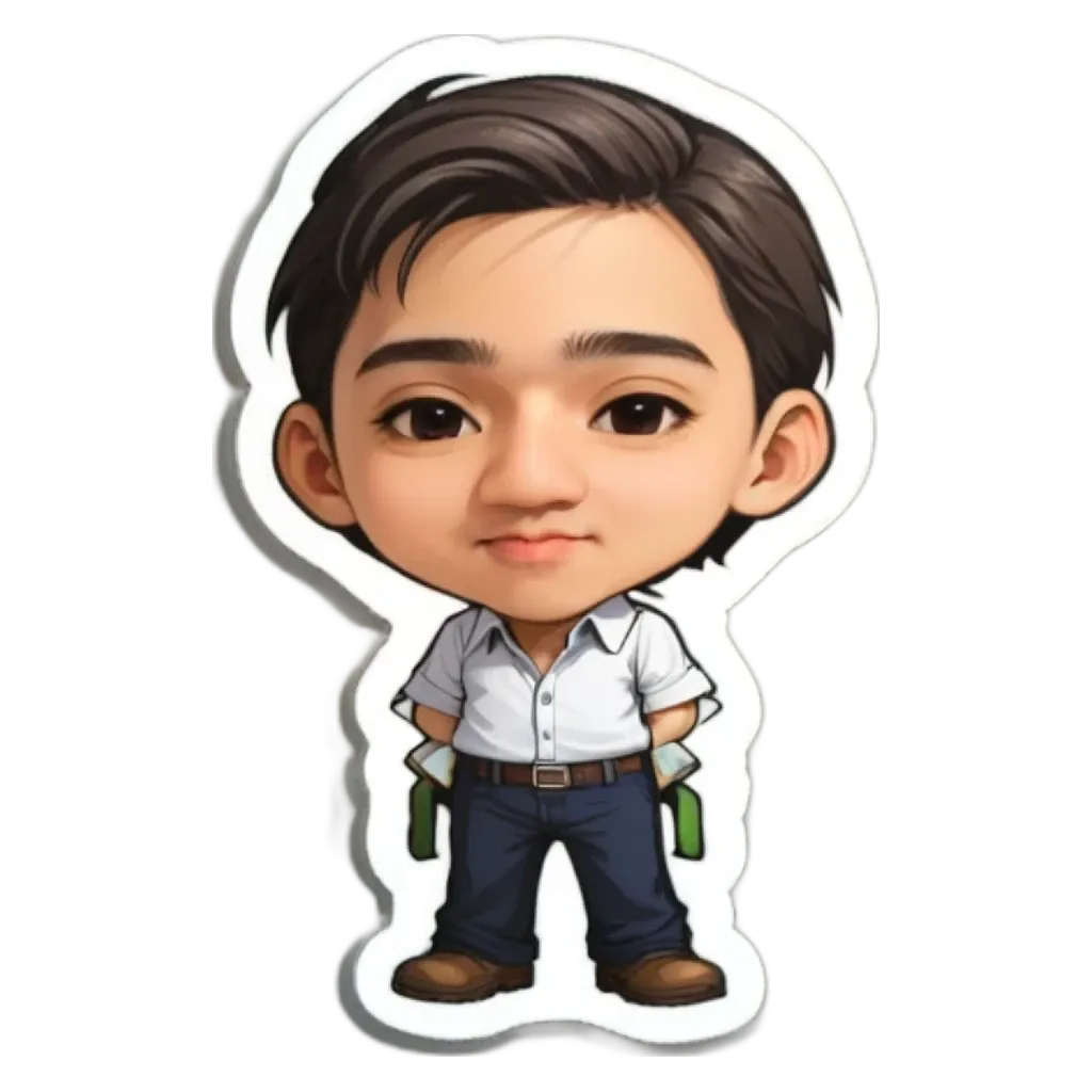 A boy is standing with his hands in his pockets and wearing a white shirt.