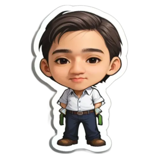 A boy is standing with his hands in his pockets and wearing a white shirt.