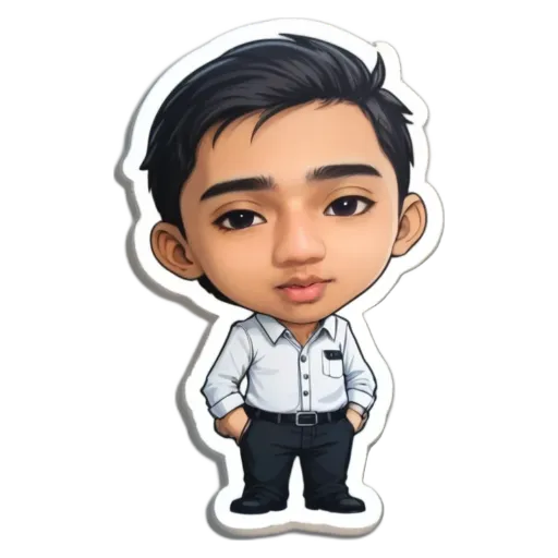 A boy wearing a white shirt with black pants standing up.