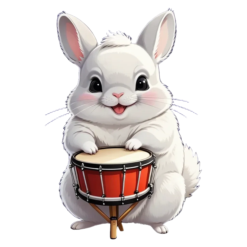 A rabbit playing the drums.
