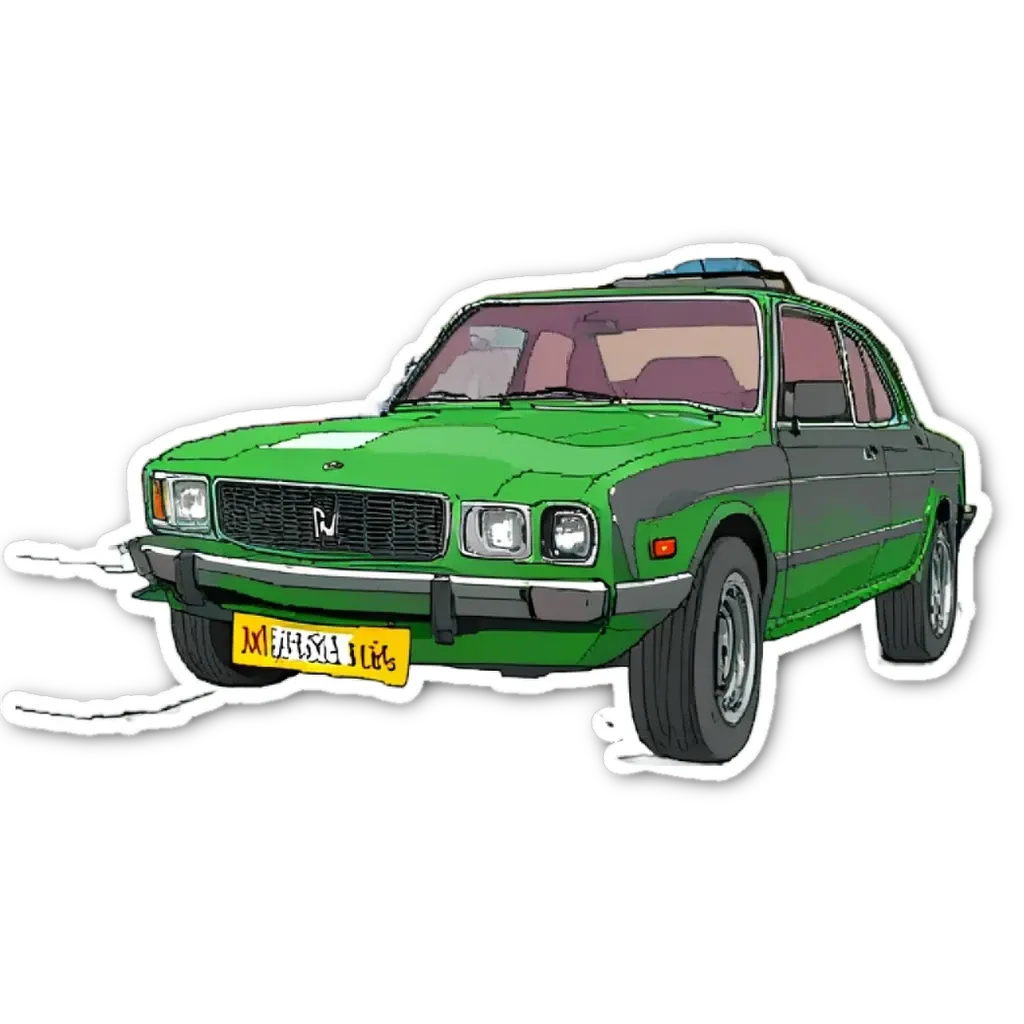 A green car with license plate MZSI is drawn on a black background.