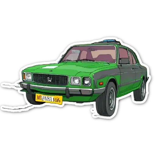 A green car with license plate MZSI is drawn on a black background.
