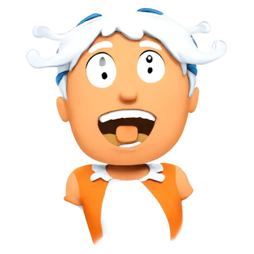 A 3D character that is wearing a white and orange shirt.
