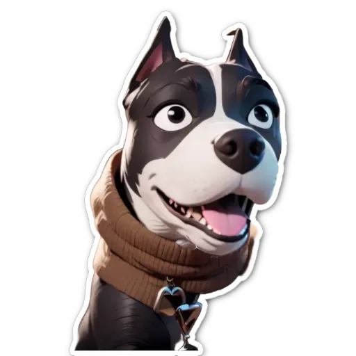 A black and white dog with a scarf around its neck.