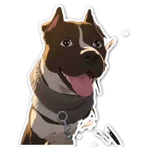 A cartoon dog with a collar around its neck and a smile on its face.