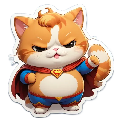 An orange and white cat in a superman costume.