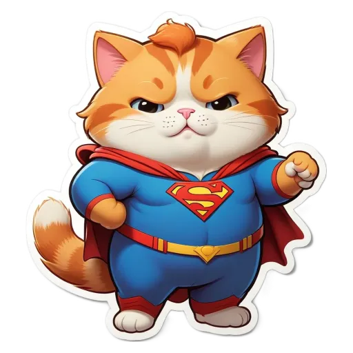An orange and white cat in a superman costume.