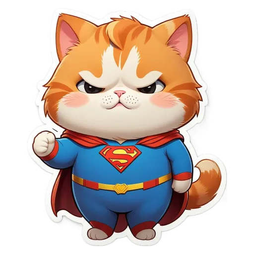 An orange and white cat in a superman costume.