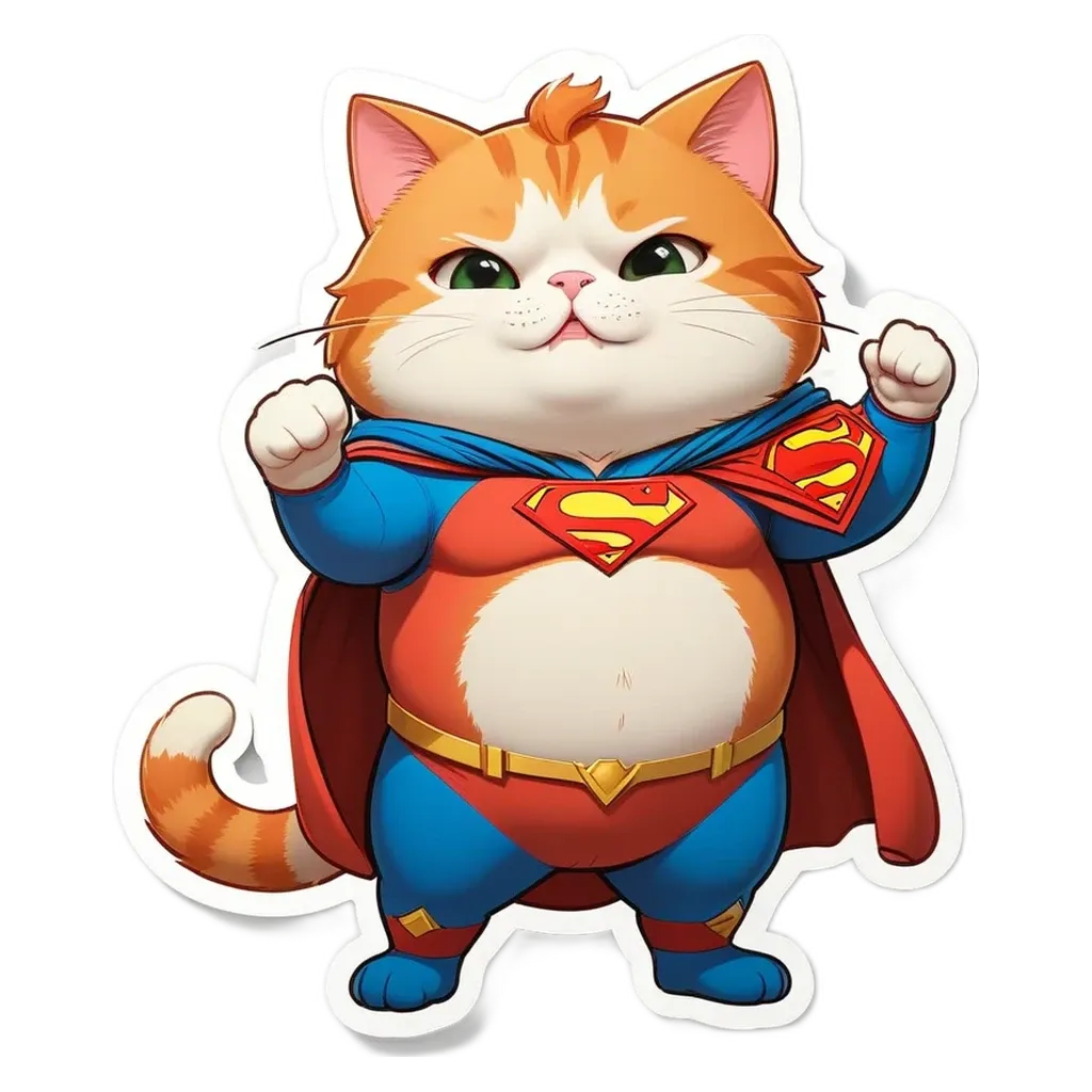 A cartoon cat in a costume that looks like Superman.