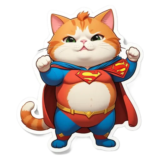 A cartoon cat in a costume that looks like Superman.