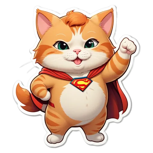 A cartoon cat wearing a cape and raising his paw.