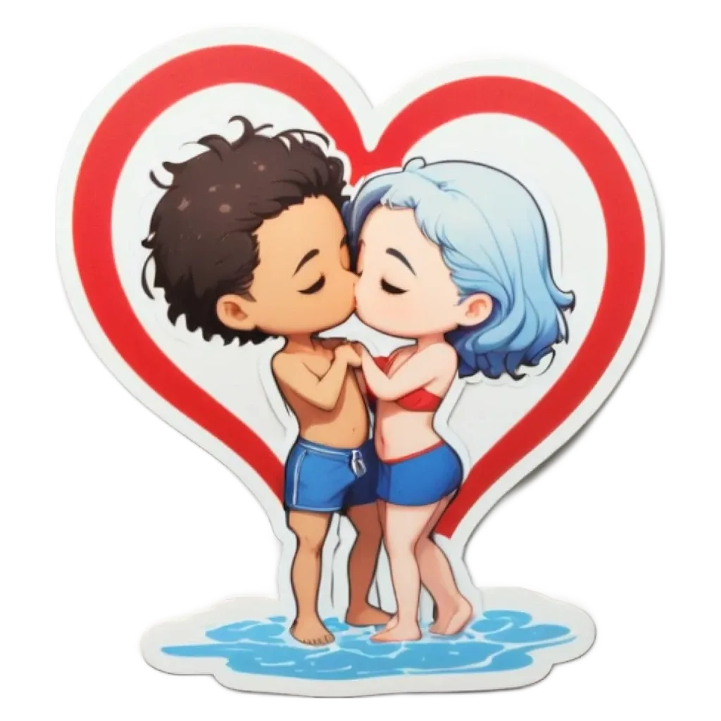 A kissing couple that is cute and romantic.